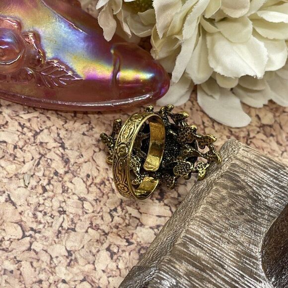 Valentine’s Day Renaissance Medieval gold Ring Mexican Fire Opal Dragons breath - Picture 12 of 16